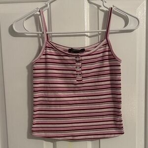 Forever 21 Pink Striped Crop Spaghetti Strap Tank Top